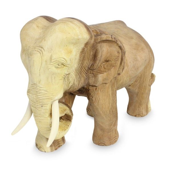 Alternate image for Thai Hand Carved Rain Tree Wood Elephant Statuette Kindly Elephant
