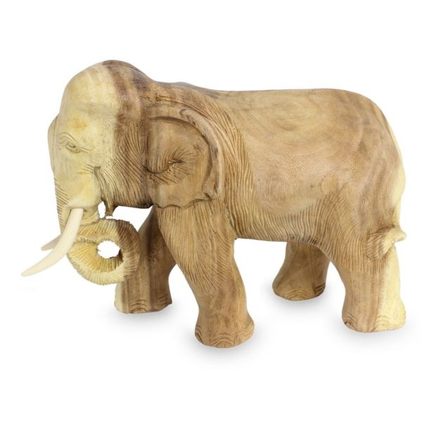 Alternate image for Thai Hand Carved Rain Tree Wood Elephant Statuette Kindly Elephant