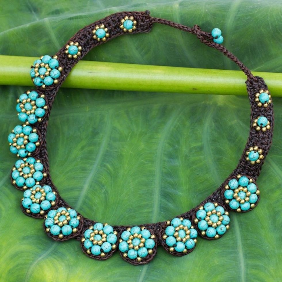 Brass and Calcite Hand Crocheted Necklace 'Daisy Melody'