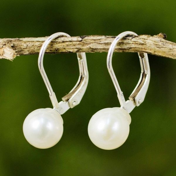 Alternate image for Cultured Pearl Drop Earrings High Polish from Thailand Pure Lily