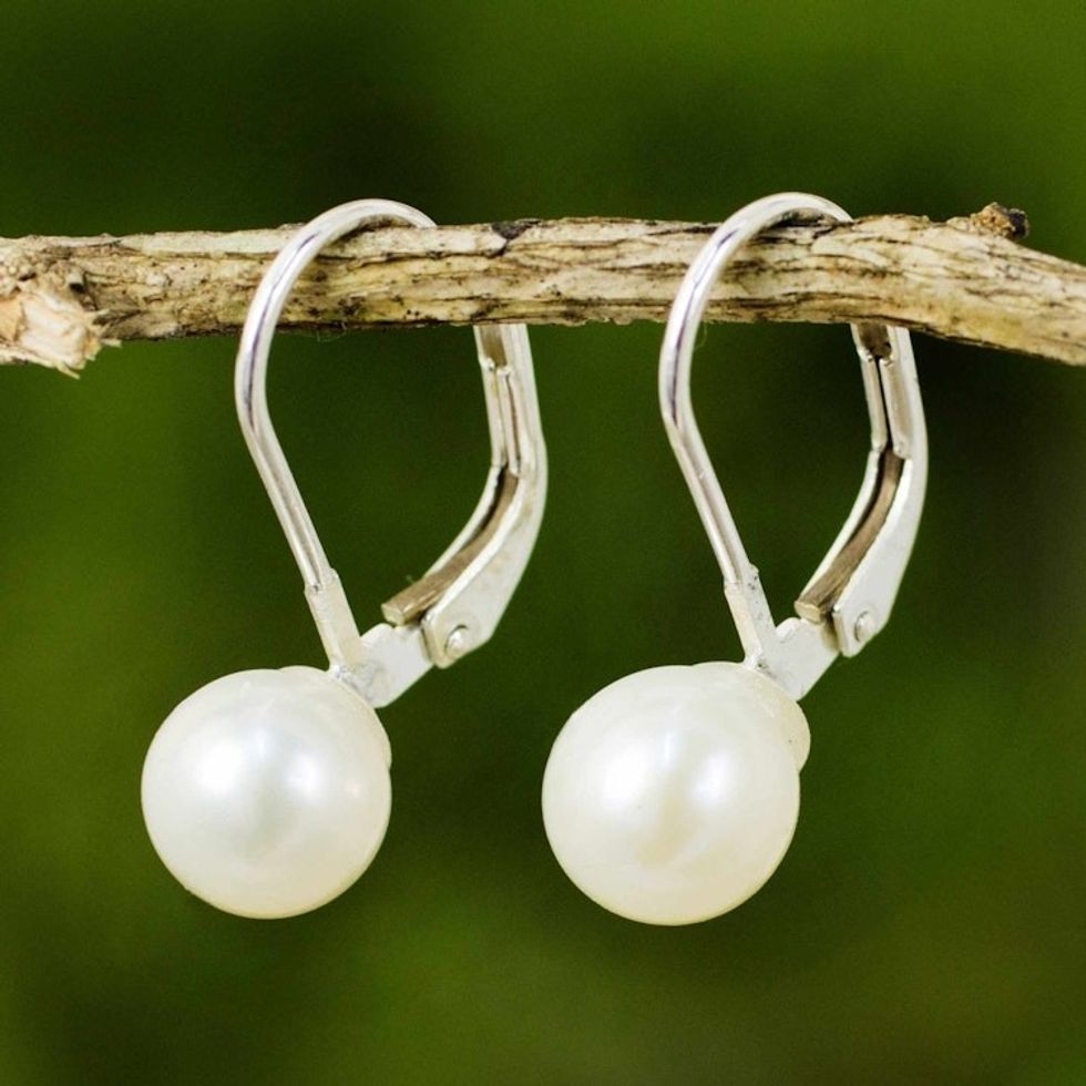Cultured Pearl Drop Earrings High Polish from Thailand 'Pure Lily'
