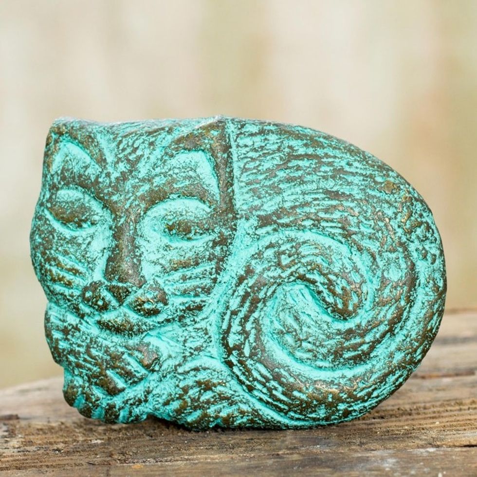 Sleepy Cat Wall Adornment Handmade Recycled Paper Sculpture 'Cat Nap'