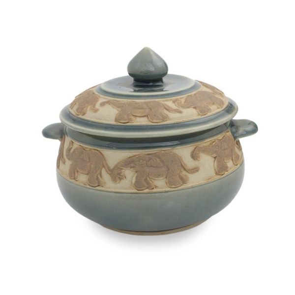 Alternate image for Handcrafted Blue Thai Celadon Covered Bowl Blue Elephant Walk