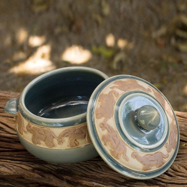 Alternate image for Handcrafted Blue Thai Celadon Covered Bowl Blue Elephant Walk
