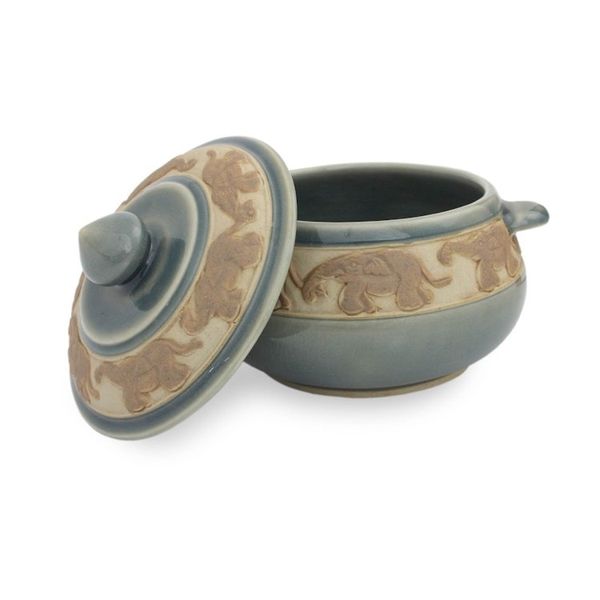 Alternate image for Handcrafted Blue Thai Celadon Covered Bowl Blue Elephant Walk