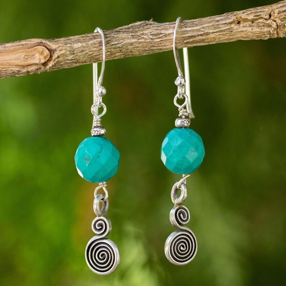 Handcrafted Dangle Earrings with Blue Calcite and Silver 950 'Mesmerizing Moon'