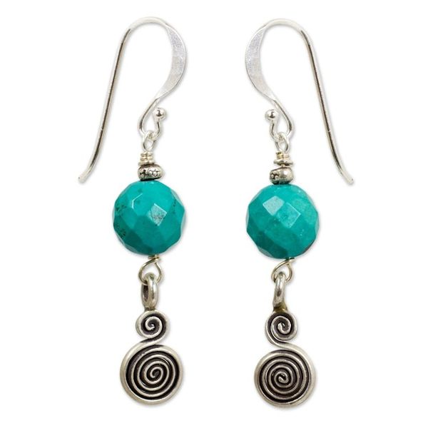 Alternate image for Handcrafted Dangle Earrings with Blue Calcite and Silver 950 Mesmerizing Moon