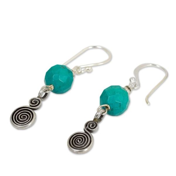 Alternate image for Handcrafted Dangle Earrings with Blue Calcite and Silver 950 Mesmerizing Moon