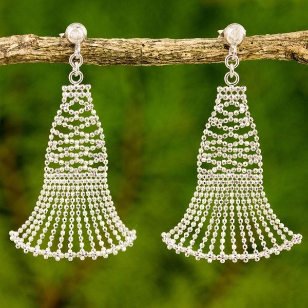 Alternate image for Fan Shaped Sterling Silver Dangle Earrings from Thailand Flowing Dresses