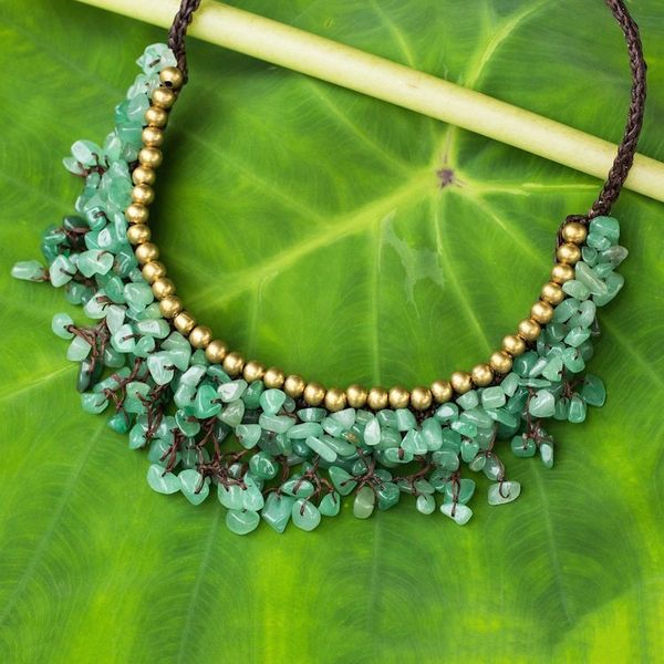 Alternate image for Beaded Cord Necklace with Green Aventurine and Brass Garden Party