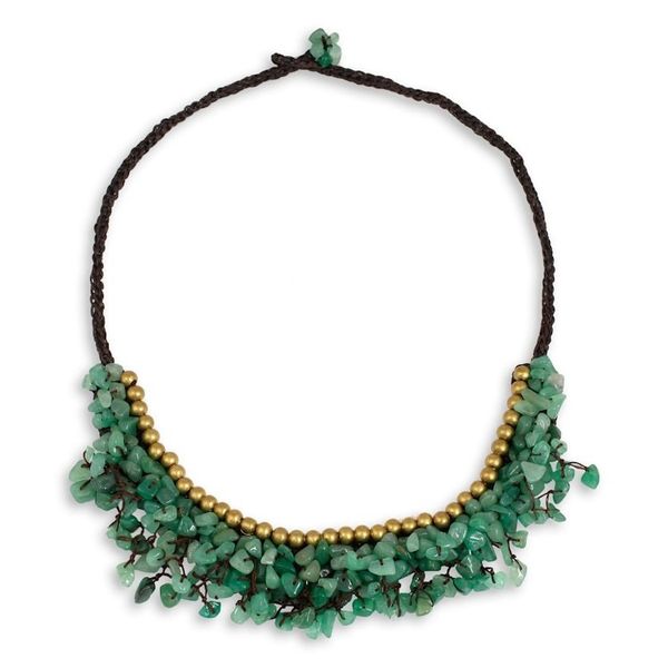 Alternate image for Beaded Cord Necklace with Green Aventurine and Brass Garden Party