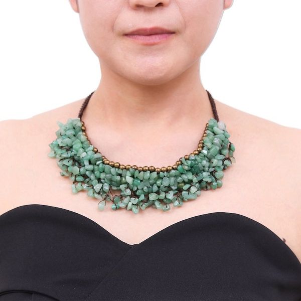 Alternate image for Beaded Cord Necklace with Green Aventurine and Brass Garden Party