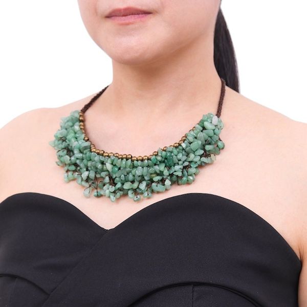 Alternate image for Beaded Cord Necklace with Green Aventurine and Brass Garden Party