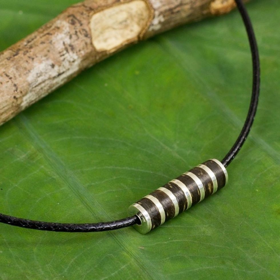 Artisan Crafted Wood and Sterling Silver Pendant Necklace 'Barrel Roll'