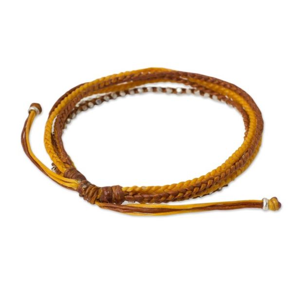 Alternate image for Silver Beads on Hand Braided Wristband Bracelet Warm Honey