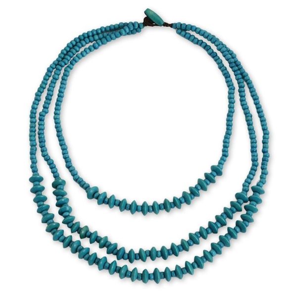 Alternate image for Blue Beaded Wood Waterfall Necklace Artisan Crafted Jewelry Happy Blue