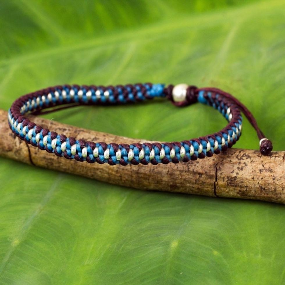 Artisan Crafted Braided Bracelet with Silver Accents 'Bringing Friendship in Blue'