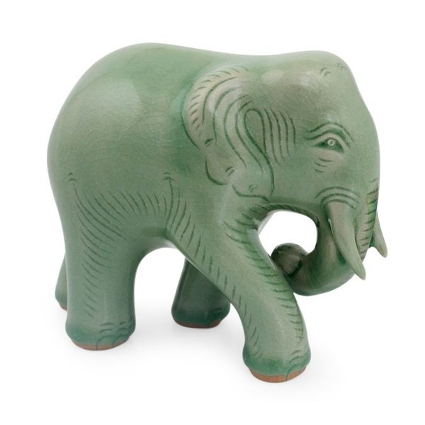 Alternate image for Celadon Ceramic Elephant Figurine by Thai Artisans Purposeful Elephant