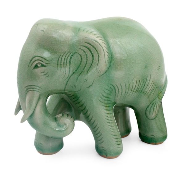 Alternate image for Celadon Ceramic Elephant Figurine by Thai Artisans Purposeful Elephant