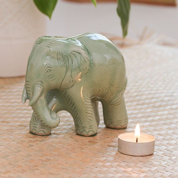 Alternate image for Celadon Ceramic Elephant Figurine by Thai Artisans Purposeful Elephant