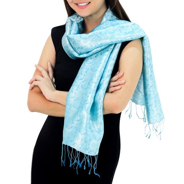 Alternate image for Aqua Floral Pattern Scarf from Thailand Aqua Bouquet