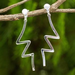 Image for Abstract Geometric Dangle Earrings in Sterling Silver 'Thunderbolt'