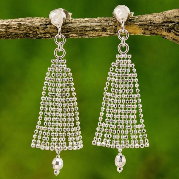 Alternate image for Festive Sterling Silver Chandelier Earrings from Thailand Evergreen Trees