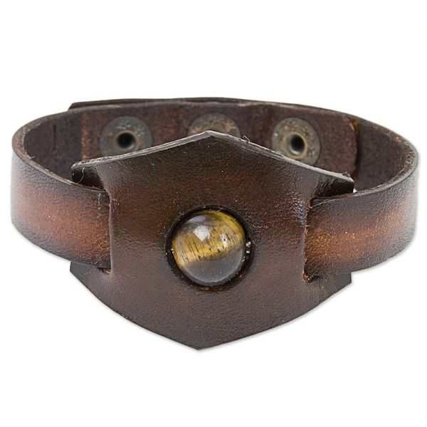 Alternate image for Artisan Crafted Tigers Eye and Leather Band Bracelet Earthy Essence