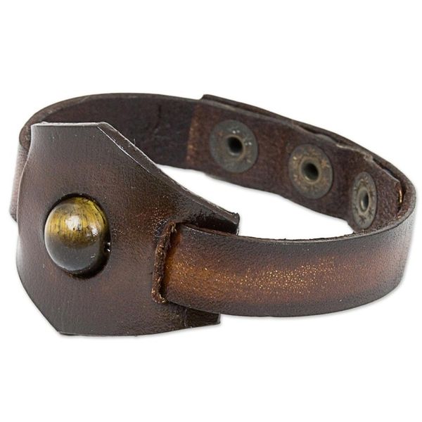 Alternate image for Artisan Crafted Tigers Eye and Leather Band Bracelet Earthy Essence