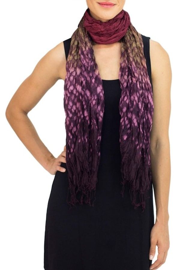 Alternate image for Hand Crafted Red-Purple Crinkled Scarf with Tie Dye Patterns Fabulous Orchid