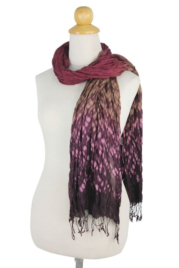 Alternate image for Hand Crafted Red-Purple Crinkled Scarf with Tie Dye Patterns Fabulous Orchid