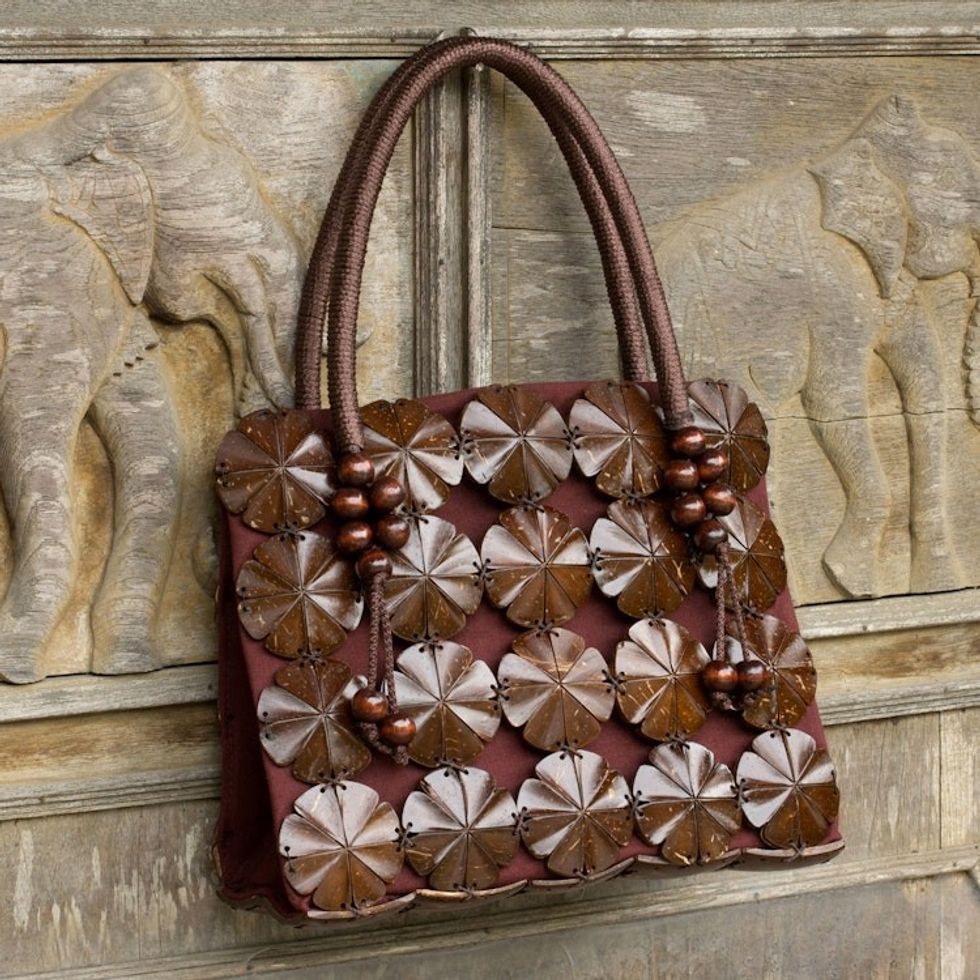 Fair Trade Handbag Handcrafted from Coconut Shells 'Blooming Coconut'