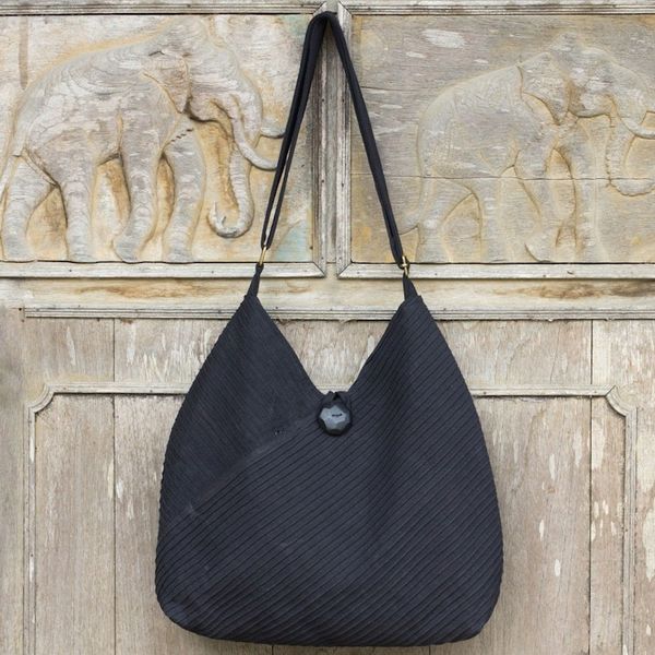 Alternate image for Cotton Hobo Shoulder Bag with Coin Purse and Multi Pockets Surreal Black