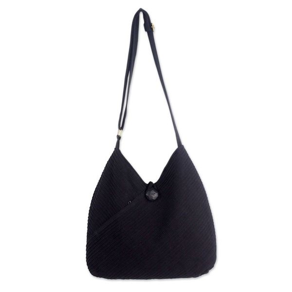 Alternate image for Cotton Hobo Shoulder Bag with Coin Purse and Multi Pockets Surreal Black