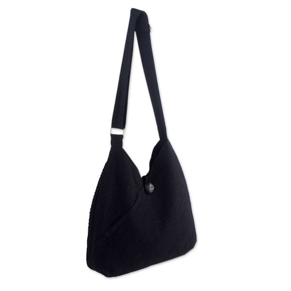 Alternate image for Cotton Hobo Shoulder Bag with Coin Purse and Multi Pockets Surreal Black