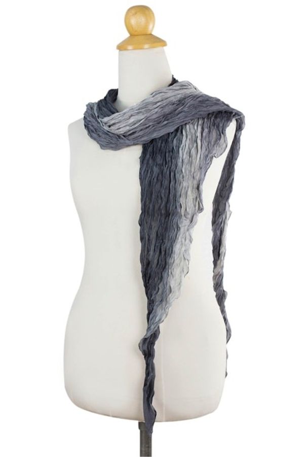 Alternate image for Hand Dyed Light and Dark Gray Silk Scarf from Thailand Summer Smoke