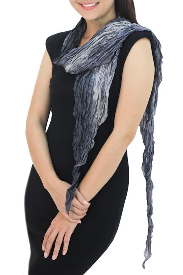 Alternate image for Hand Dyed Light and Dark Gray Silk Scarf from Thailand Summer Smoke
