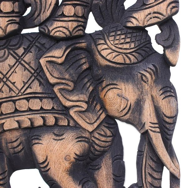 Alternate image for Elephants on Teakwood Wall Panel from Thailand Elephant Parade II