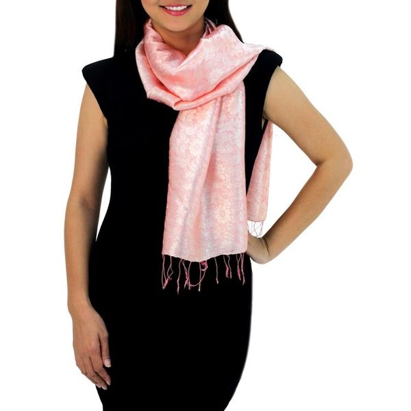 Alternate image for Peach Color Woven Floral Scarf from Thailand Peach Bouquet