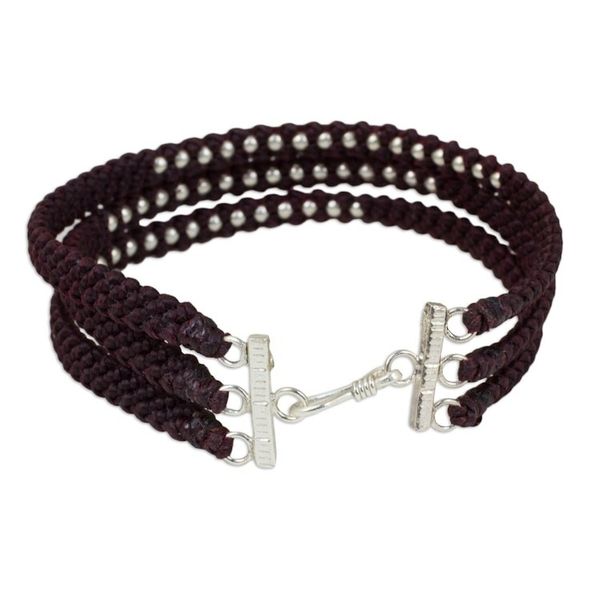 Alternate image for Dark Maroon Braided Wristband Bracelet with Silver Beads Maroon Moons