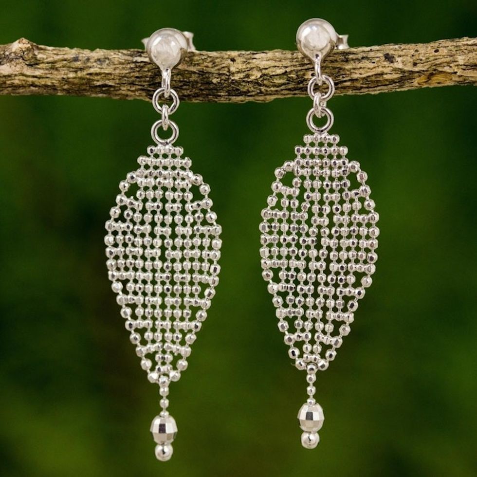 Tulip Inspired Thai Sterling Silver Dangle Earrings 'Tulip Petal'
