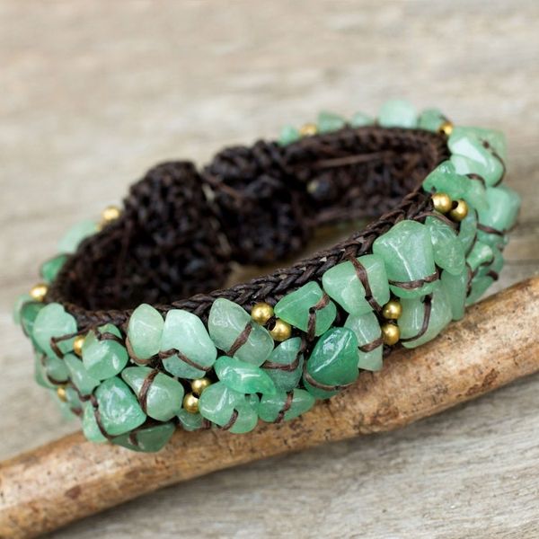 Alternate image for Handcrafted Green Quartz Crocheted Cuff Bracelet Woodland Morning