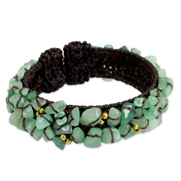Alternate image for Handcrafted Green Quartz Crocheted Cuff Bracelet Woodland Morning