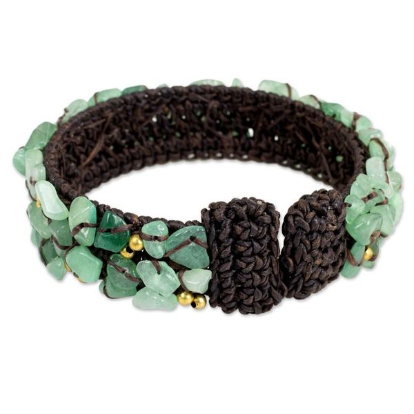 Alternate image for Handcrafted Green Quartz Crocheted Cuff Bracelet Woodland Morning