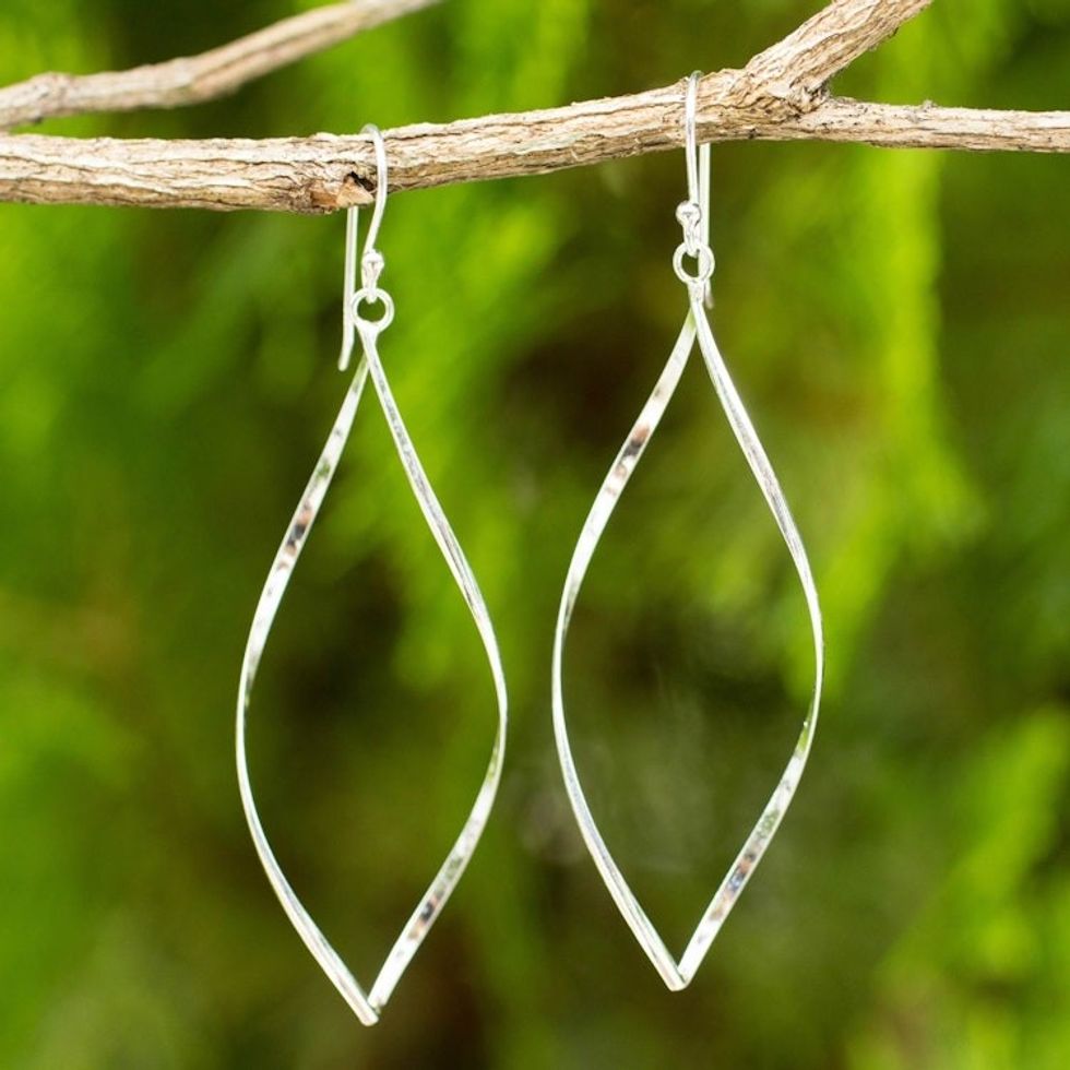 Sterling Silver Dangle Earrings with Curved Marquise Shape 'Curvature'