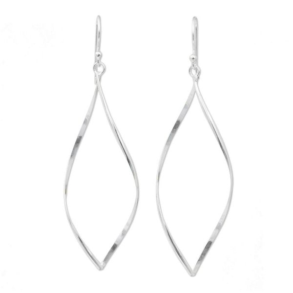 Alternate image for Sterling Silver Dangle Earrings with Curved Marquise Shape Curvature