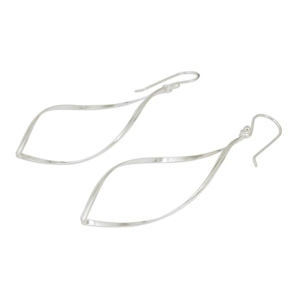 Alternate image for Sterling Silver Dangle Earrings with Curved Marquise Shape Curvature