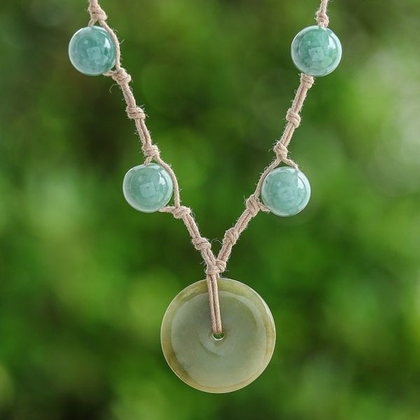 Alternate image for Jade Pendant Necklace on Knotted Cords from Thailand Natural Spirit