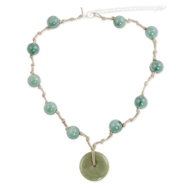 Alternate image for Jade Pendant Necklace on Knotted Cords from Thailand Natural Spirit