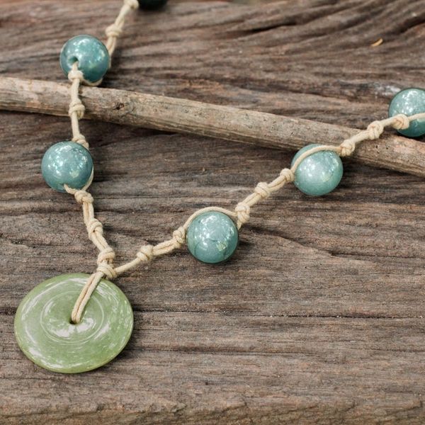 Alternate image for Jade Pendant Necklace on Knotted Cords from Thailand Natural Spirit